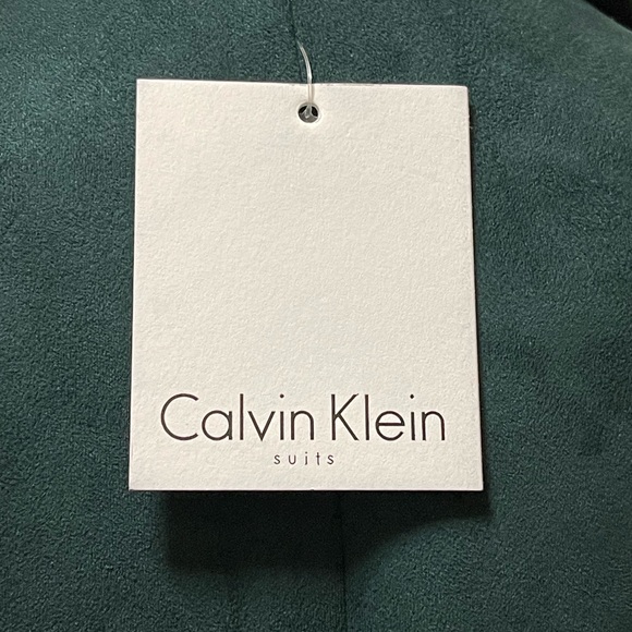 CALVIN KLEIN NOTCHED COLLAR BLAZER FAUX SUEDE GREEN WOMEN DOBLE BUTTON  SIZE S - Picture 7 of 10
